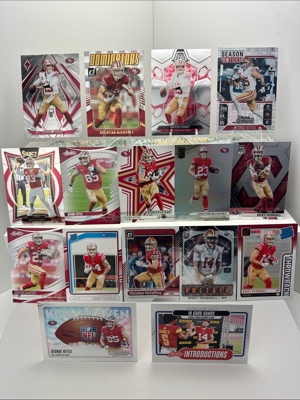 49ers Purdy/Kittle/McCaffrey w/ 4 Ricky Pearsall Rookies lot of 16